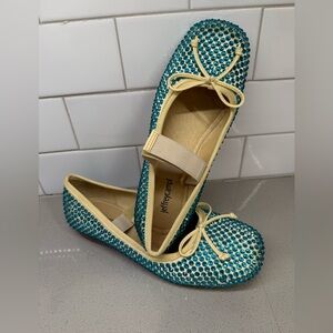 Jeffrey Campbell Prima J - Teal Crystal and Yellow Ballet Flats / Mary Janes